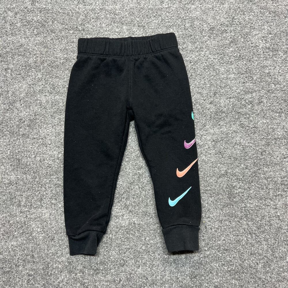 Nike Pants Girls 2T Black Fleece Jogger Multicolor Swoosh Logo Sweatpants